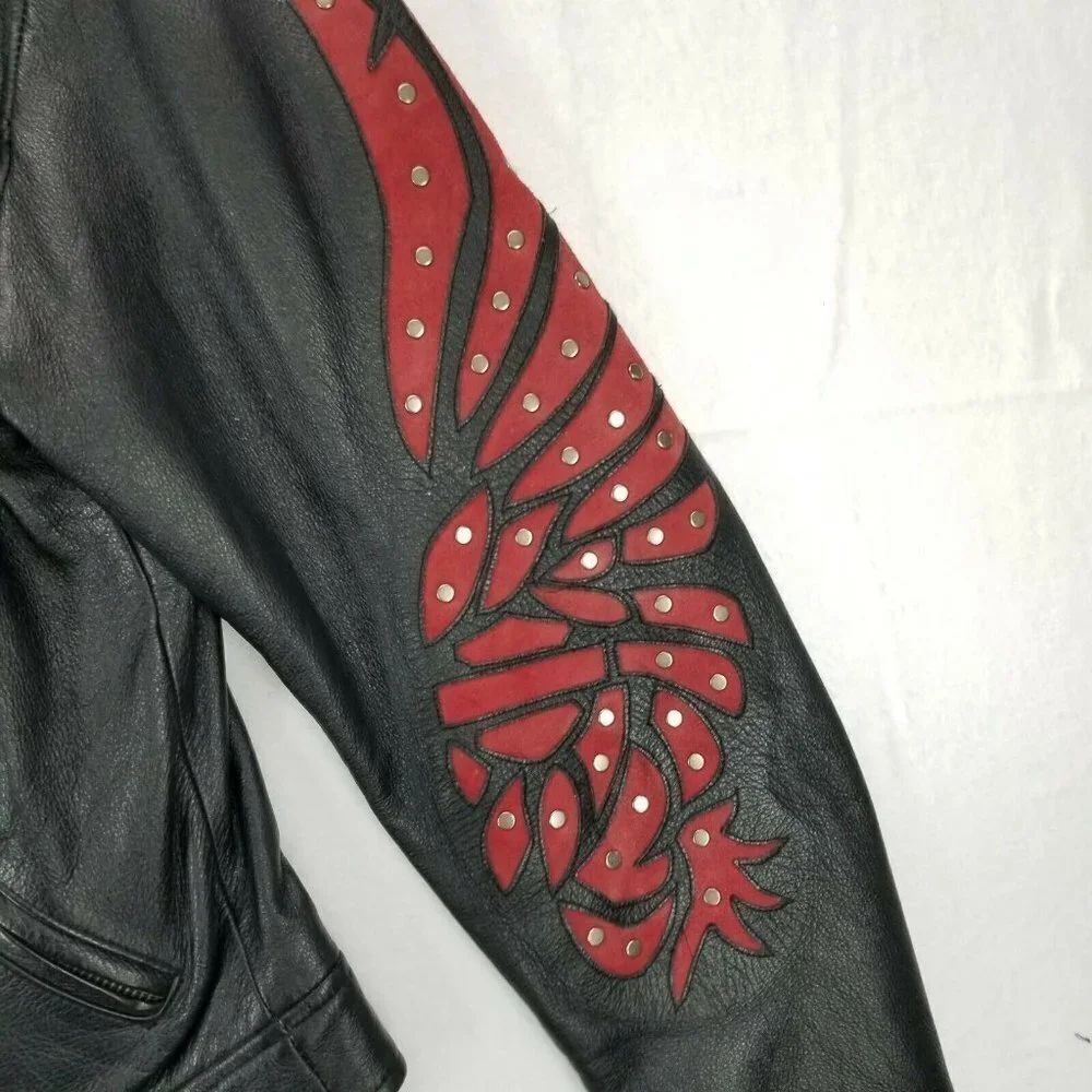 Harley Davidson Women's Black/Red Leather Jacket EUC X Small - Picture 5 of 10